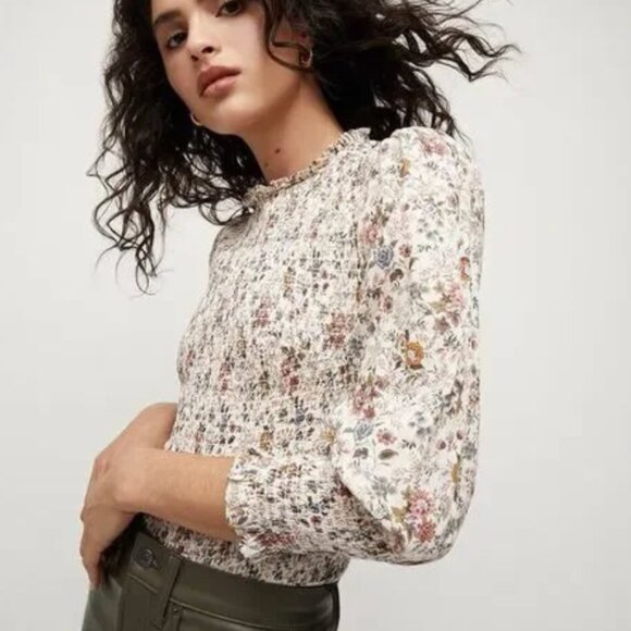 Veronica Beard Kali Smocked Floral Top Size 2 - Picture 1 of 9